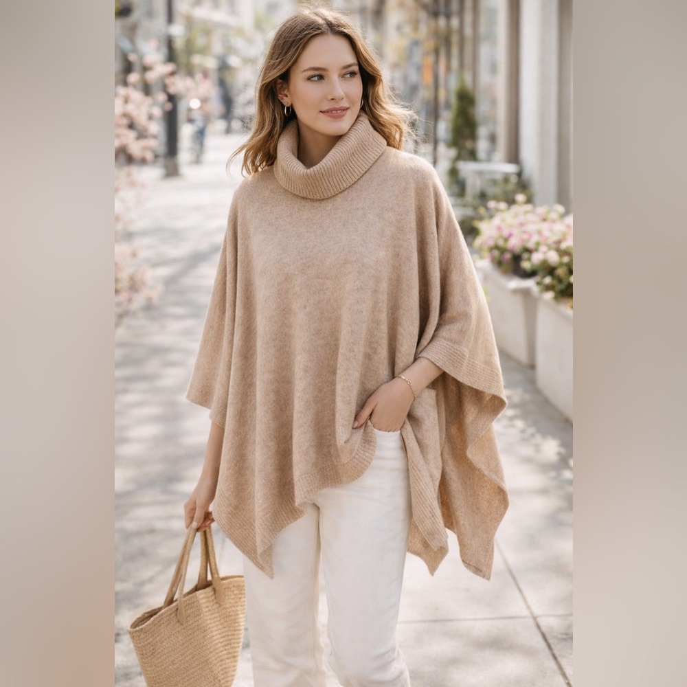 NWOT J.Crew Wool-Cashmere Blend Turtleneck Poncho